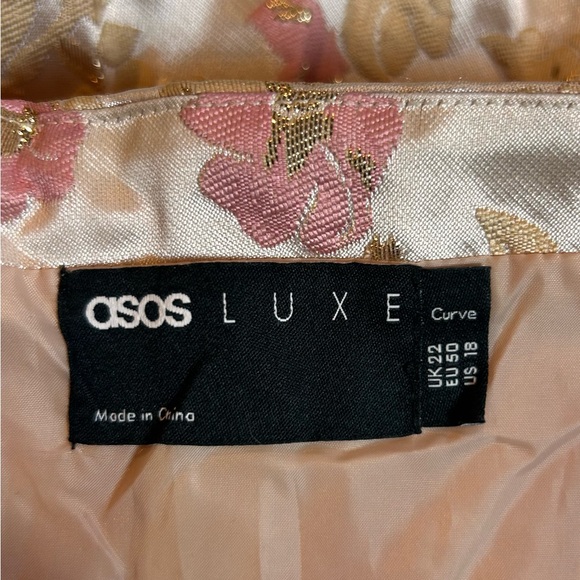 ASOS LUXE Curve Halter Swing Dress Size 18 Metallic Pink Gold Jacquard Floral - Picture 8 of 10
